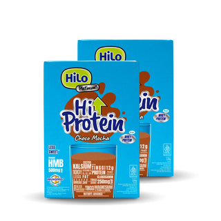 Twin Pack - HiLo Platinum + HMB Choco Mocha Less Sugar 8 Sachet (2 Pcs) - Susu Tinggi Protein Alga Merah Jaga Massa Otot