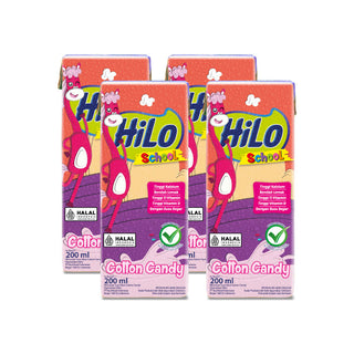 PROMO - HiLo School Cotton Candy UHT Ready to Drink 200ml x 4 pcs - Susu Siap Minum Tinggi Kalsium