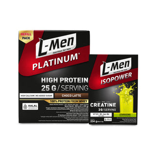 Gym Starter Pack - L-Men Platinum Refill Choco Latte 800g + L-Men Isopower Creatine Stargizing 30 Sachet