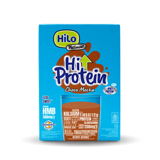 HiLo Platinum + HMB Choco Mocha Less Sugar 8 Sachet - Susu Tinggi Protein Alga Merah Jaga Massa Otot
