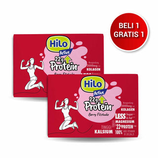 BUY 1 GET 1 FREE - HiLo Active 22g Protein Berry Fitshake 8 Sch – Susu Tinggi Whey Protein Kolagen Kalsium