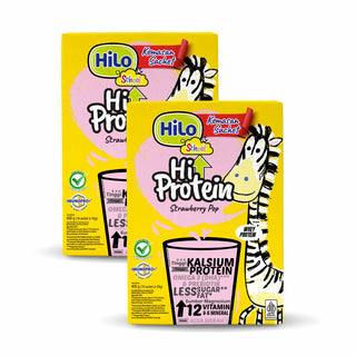 Twin Pack - HiLo School Hi Protein Strawberry Pop 10 sch (40g) dengan Whey Protein (2 Pcs) - Susu Anak Tinggi Protein Tinggi Kalsium untuk Anak Tumbuh Tinggi & Kuat