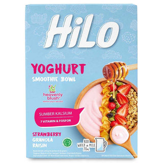 HiLo Yoghurt Smoothie Bowl Strawberry (8 Sch) - Yoghurt Powder Kalsium Dengan Madu Granola Raisin