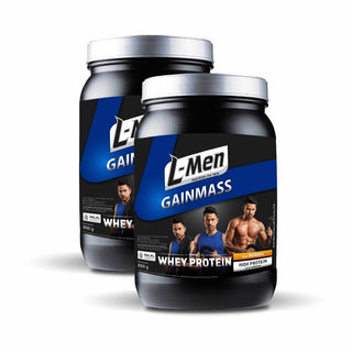 Twin Pack - L-Men Gain Mass Banana 800g (2 Pcs) - Improved Formula 22g Protein/Serving - 10-11 Serving - Dilengkapi BCAA & Lebih Rendah Lemak