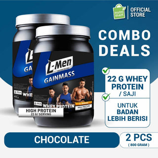 Twin Pack - L-Men Gain Mass Banana 800g (2 Pcs) - Improved Formula 22g Protein/Serving - 10-11 Serving - Dilengkapi BCAA & Lebih Rendah Lemak