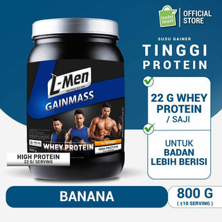 L-Men Gain Mass Banana 800g - Improved Formula 22g Protein/Serving - 10-11 Serving - Dilengkapi BCAA & Lebih Rendah Lemak