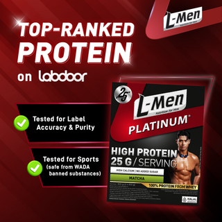 L-Men Platinum Refill Pack Matcha 800g / 1,7lbs - High Quality Protein 25g/Serving - 21 serving - Consist of 6,9g BCAA and L-Carnitine