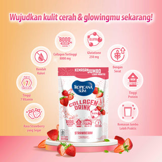 Tropicana Slim Collagen Drink Strawberry with Glutathione 800g - Kolagen Bebas Gula dengan Glutation