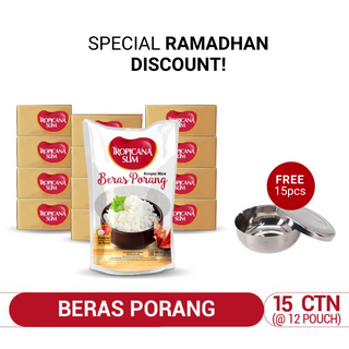 Tropicana Slim Beras Porang 15 carton + Mangkuk Nasi Stainless 15pcs