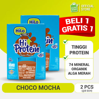 Twin Pack - HiLo Platinum + HMB Choco Mocha Less Sugar 8 Sachet (2 Pcs) - Susu Tinggi Protein Alga Merah Jaga Massa Otot