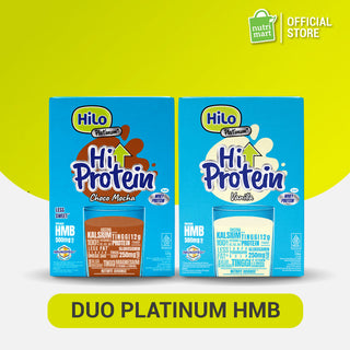Duo HMB - HiLo Platinum + HMB Choco Mocha & Vanilla - Susu Tinggi Protein Alga Merah Jaga Massa Otot