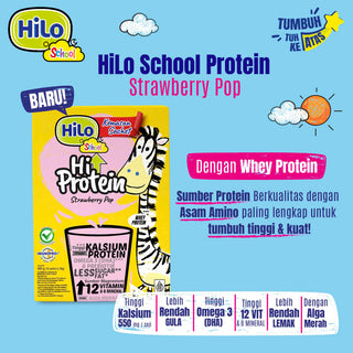 Twin Pack - HiLo School Hi Protein Strawberry Pop 10 sch (40g) dengan Whey Protein (2 Pcs) - Susu Anak Tinggi Protein Tinggi Kalsium untuk Anak Tumbuh Tinggi & Kuat